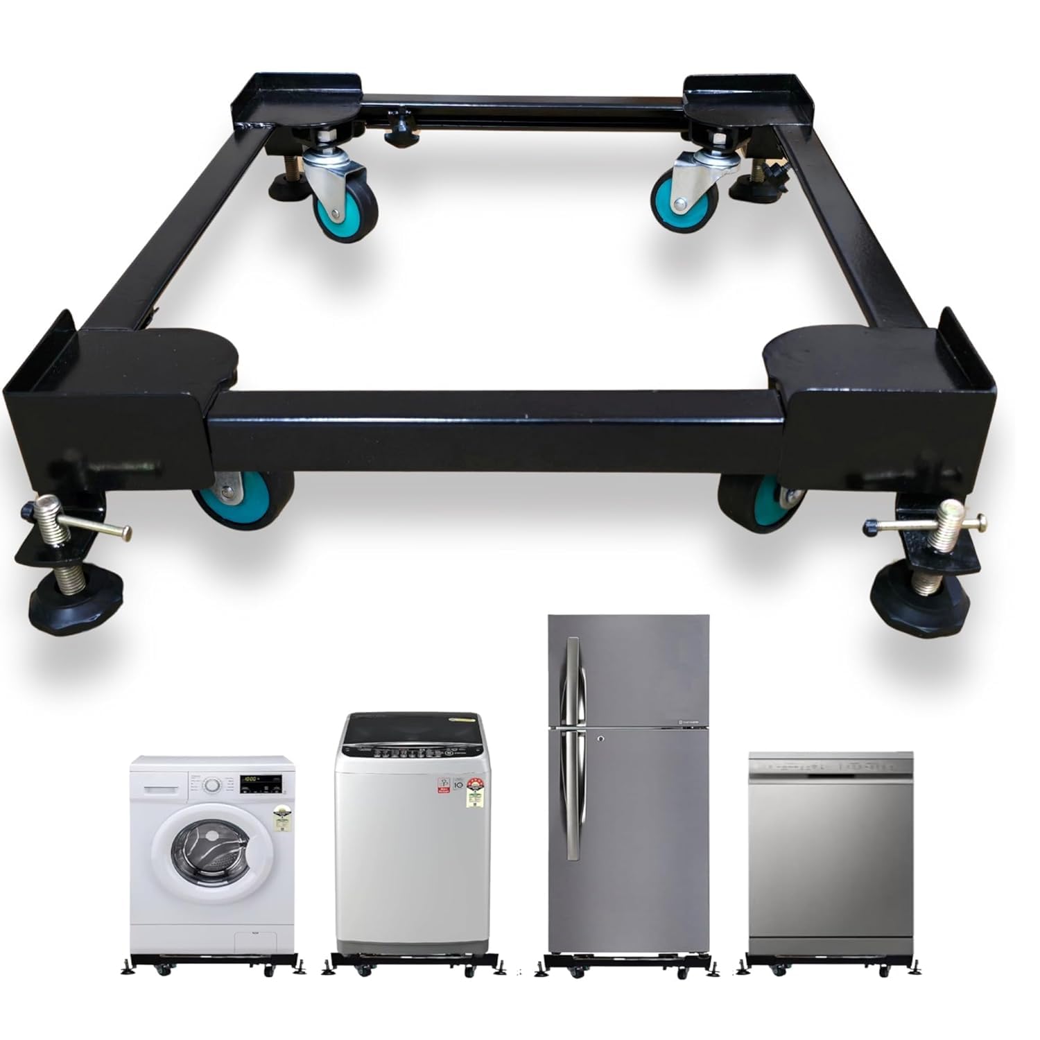 Heavy Duty Adjustable Wheeled Washing Machine Stand/Trolley for Front & Top Load Washers, Refrigerators & Dishwashers, Metal Appliance Base, Adjustable 16 x 19 to 30 x 24 Inch, 180 kg Capacity