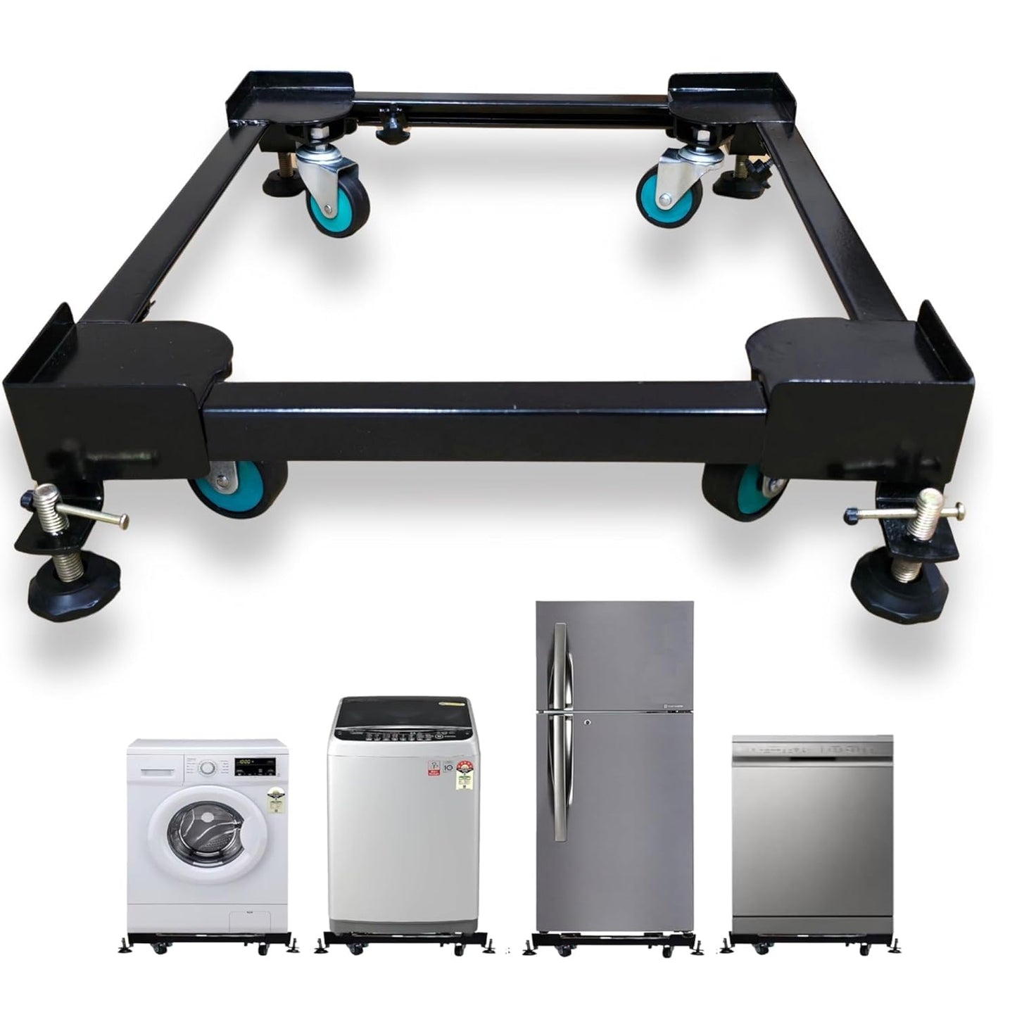 Heavy Duty Adjustable Wheeled Washing Machine Stand/Trolley for Front & Top Load Washers, Refrigerators & Dishwashers, Metal Appliance Base, Adjustable 16 x 19 to 30 x 24 Inch, 180 kg Capacity