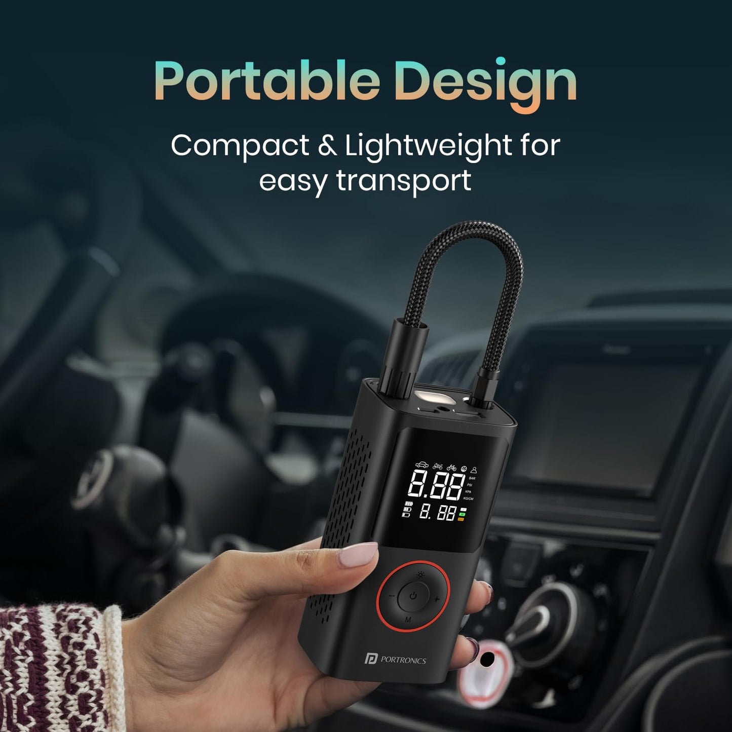 Portronics Vayu: The Ultimate 2-in-1 Tyre Inflator for Home and On-the-Go Use